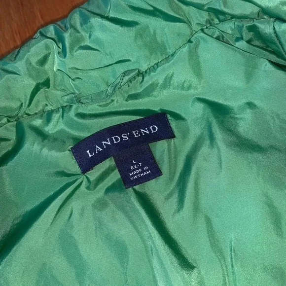 LAND'S END Girl's Sz L (6-7) Thin Quilted Puffer Zip Up Jacket Blue/Green - Picture 4 of 5